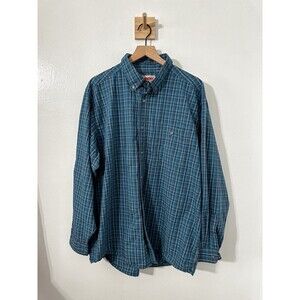 Men’s Wrangler Rugged Wear Blue Plaid Button Down XXL 100% Cotton